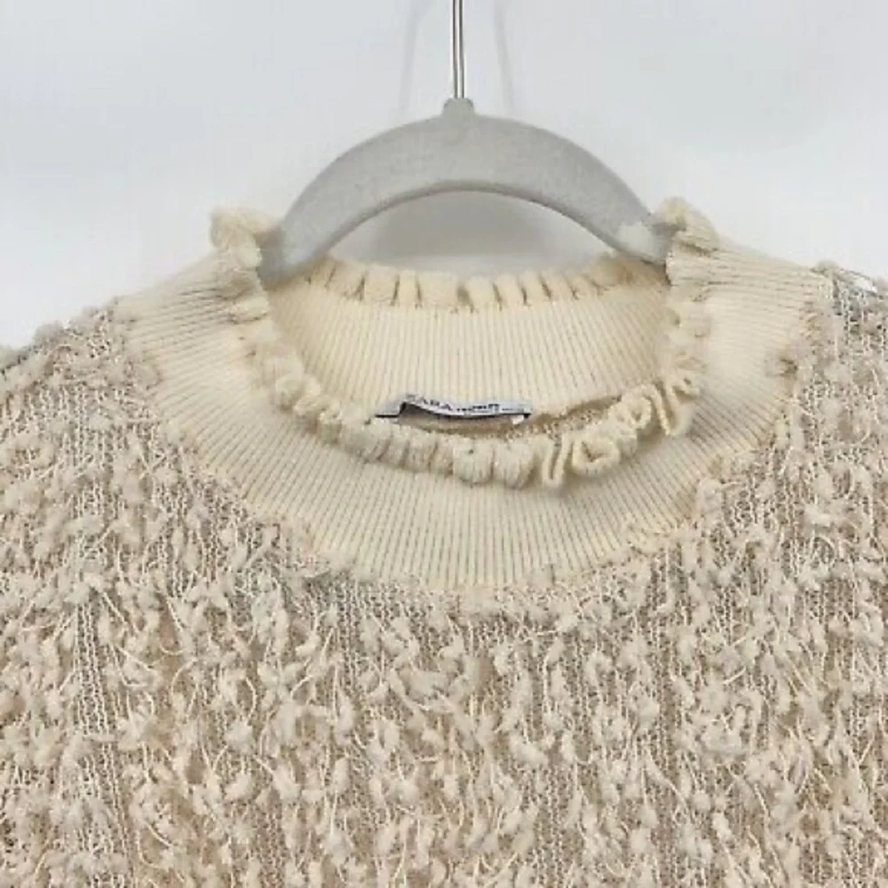ZARA Crop Top Cream White Long Sleeve Textured Knit - Picture 3 of 6